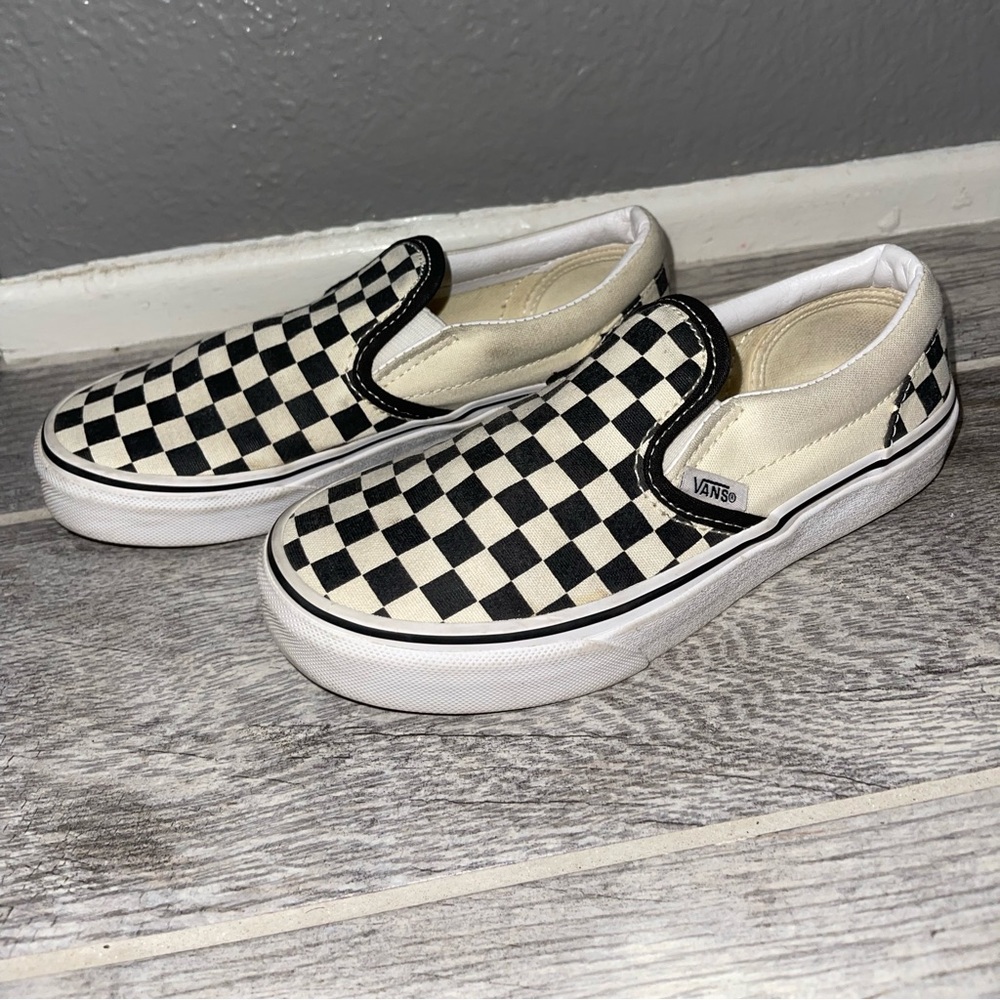 Checkered slip on vans